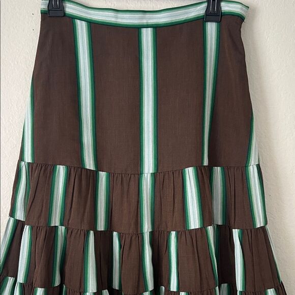 Annelore Striped Brown and Green Tiered  Peasant Low Waist Skirt in Size 2 - Picture 2 of 13